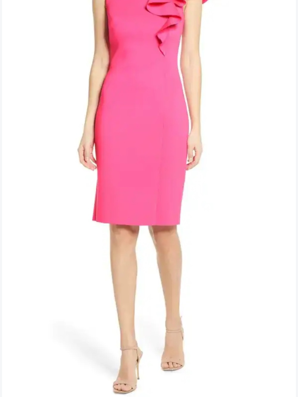 Eliza J One-Shoulder Ruffle Sheath Dress - Fuchsia